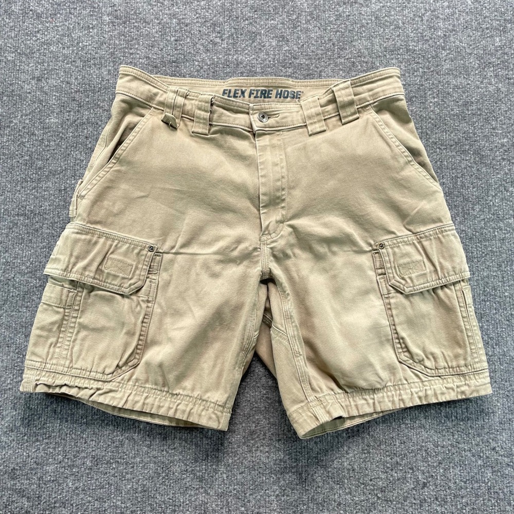Duluth Trading Co Cargo Shorts Mens 34 Khaki Flex Fire Hose Relaxed Fit